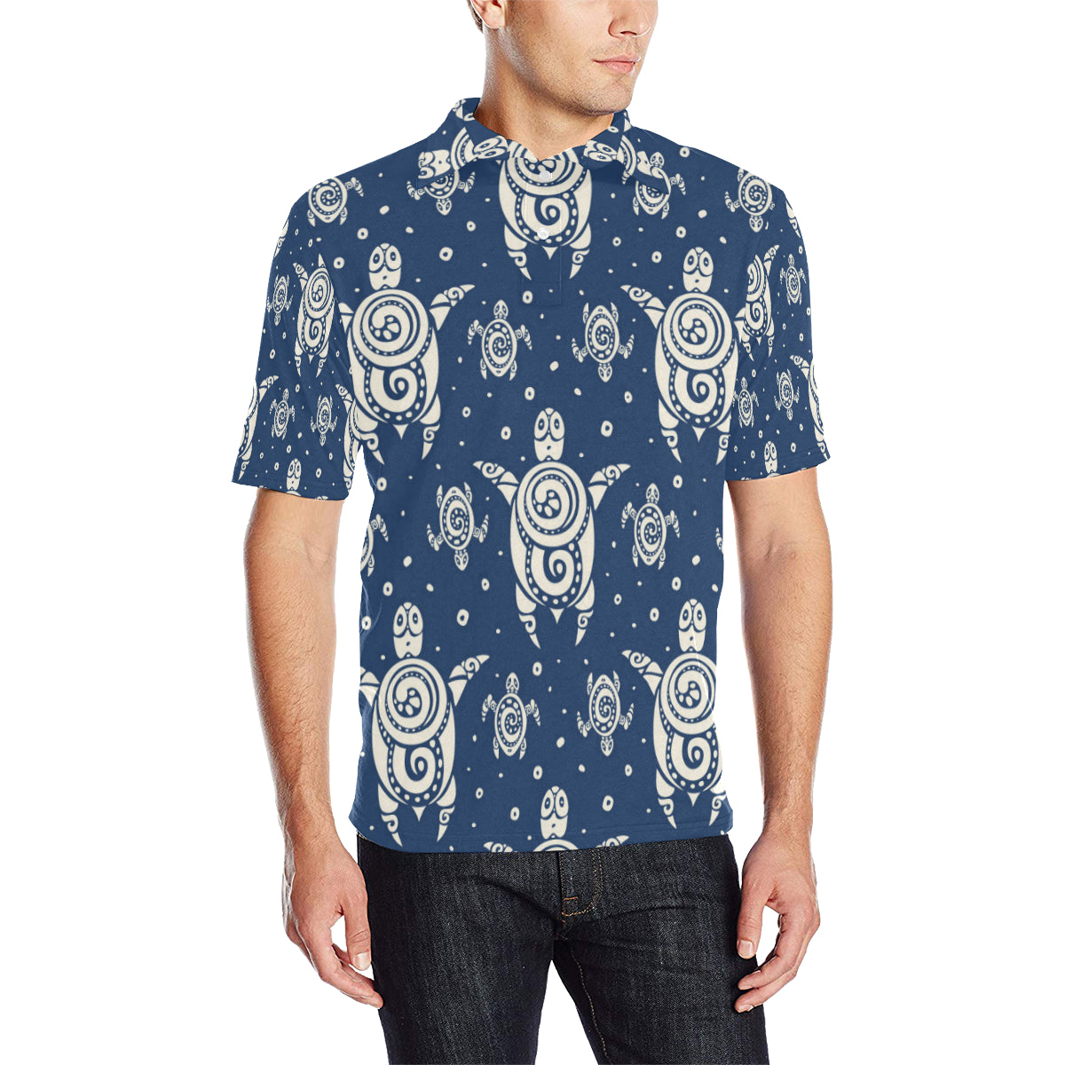 Sea Turtle Tribal Men Polo Shirt
