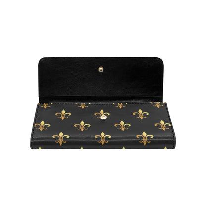 Fleur De Lis Gold Pattern Print Design 03 Women's Trifold Wallet