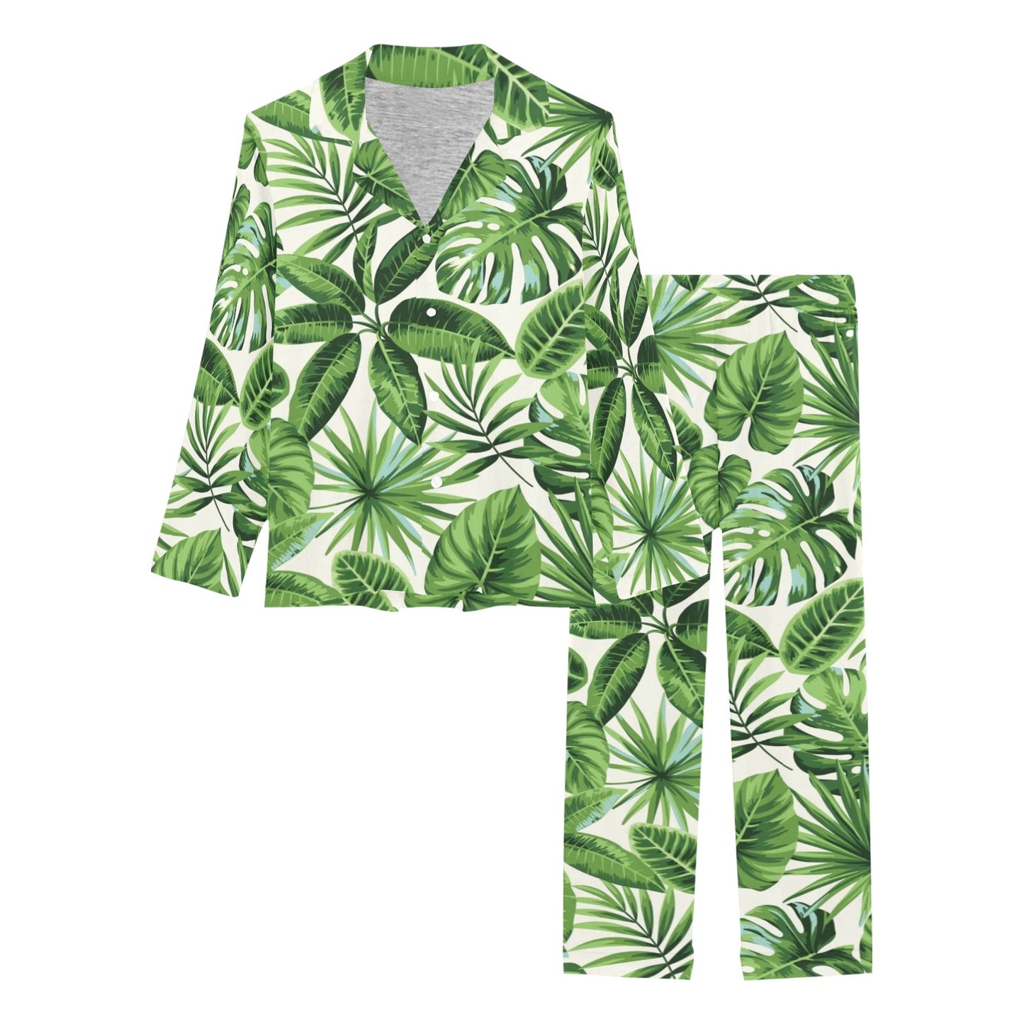 Tropical Flower Pattern Print Design TF013 Women's Long Pajama Set