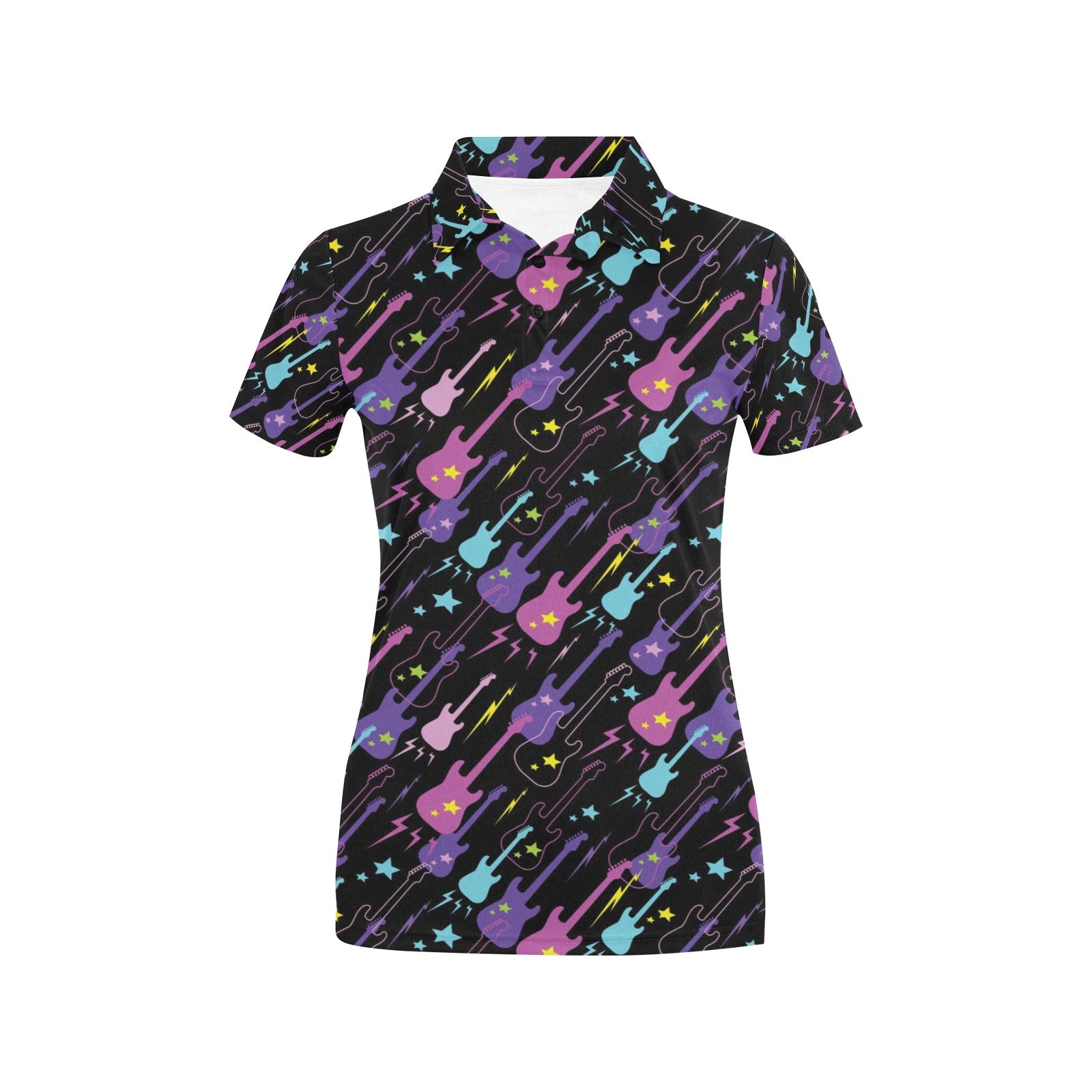 Electric Guitar Pattern Print Design 02 Women's Polo Shirt