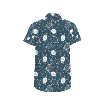 Sea Turtle Print Design LKS3015 Men Short Sleeve Button Up Shirt