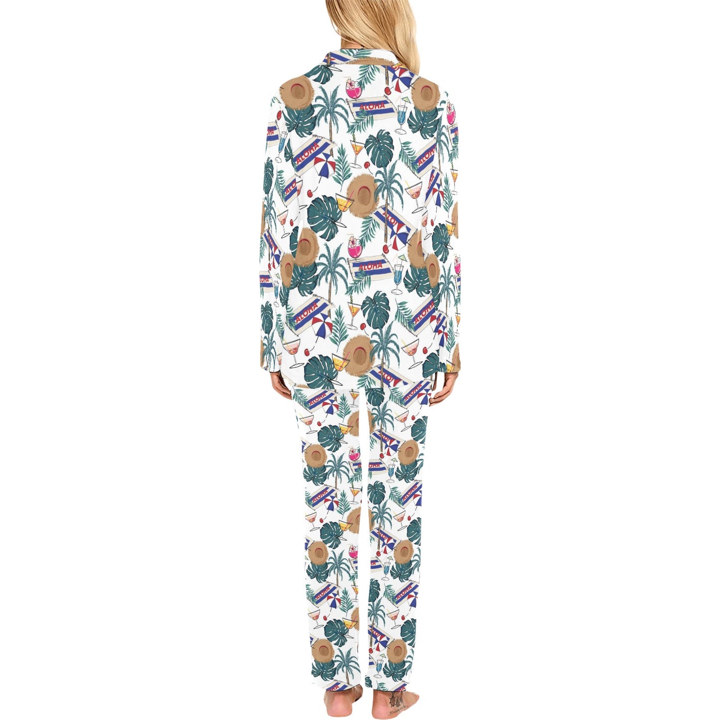 Aloha Hawaii Beach Pattern Print Design 04 Women's Long Pajama Set