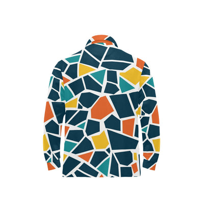 Mosaic Pattern Print Design 02 Long Sleeve Polo Shirt For Men's