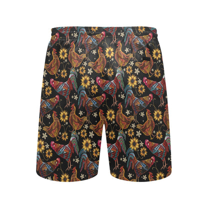 Chicken Embroidery Style Men's Swim Trunks Beach Shorts