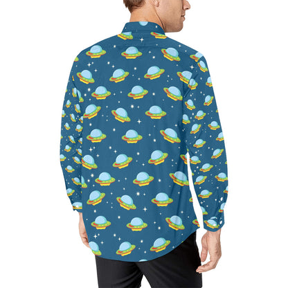 UFO Print Design LKS305 Men's Long Sleeve Dress Shirt