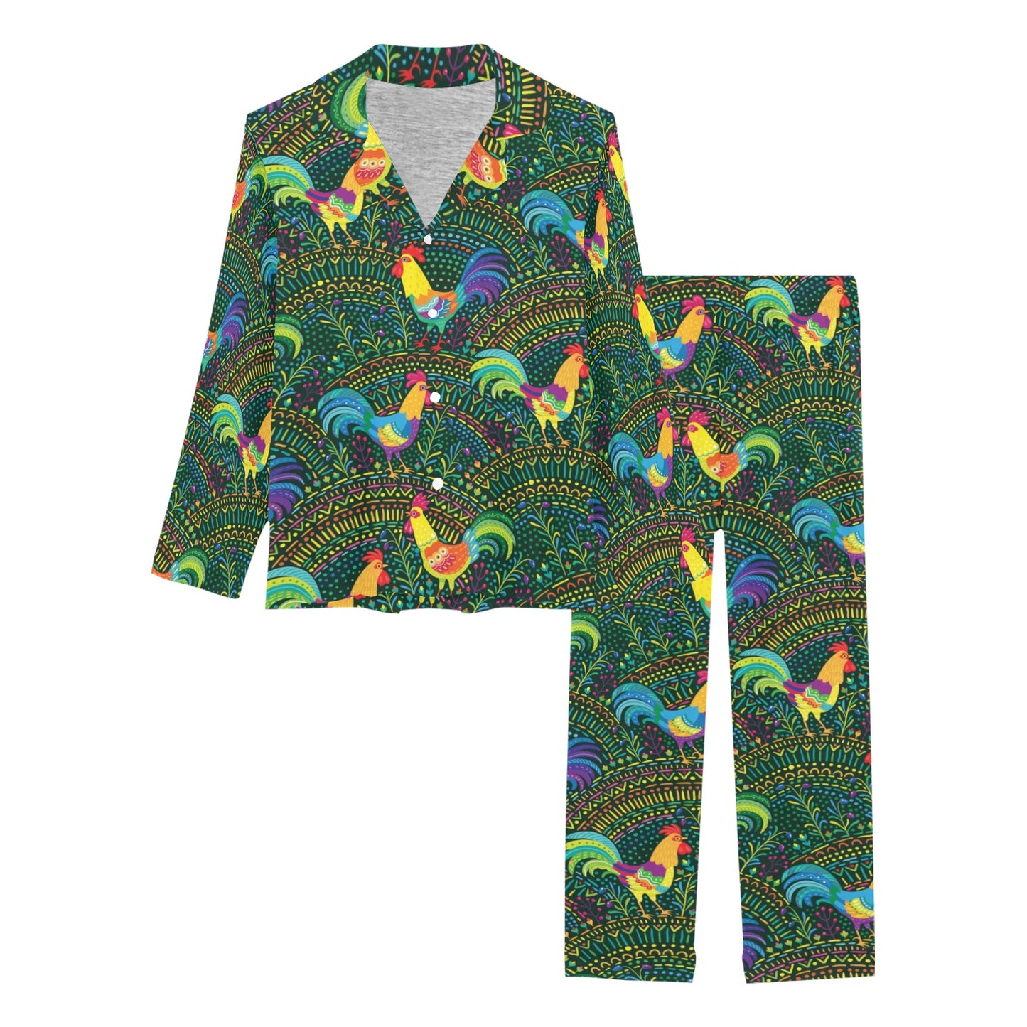 Rooster Pattern Print Design A01 Women's Long Pajama Set