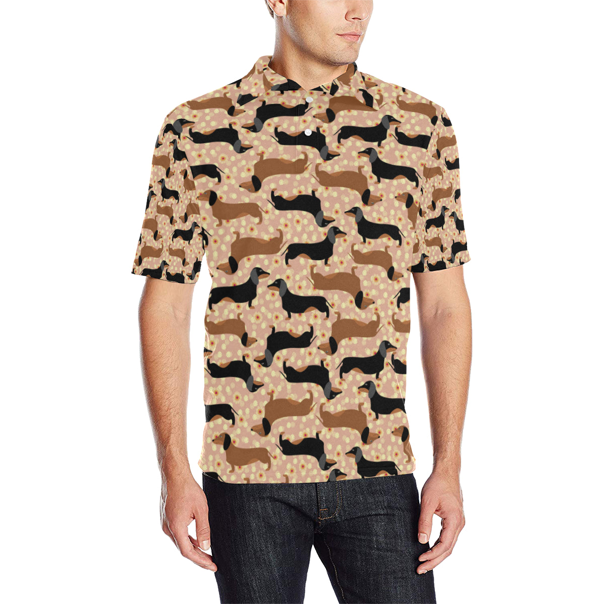 Dachshund Pattern Print Design 011 Men Polo Shirt