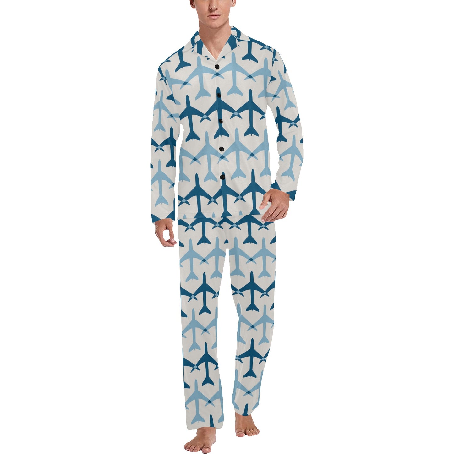 Airplane Pattern Print Design 04 Men's Long Pajama Set