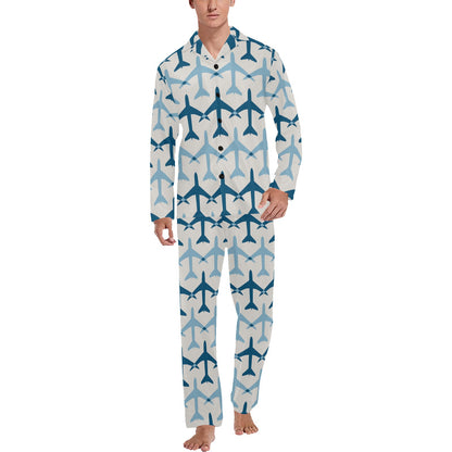 Airplane Pattern Print Design 04 Men's Long Pajama Set