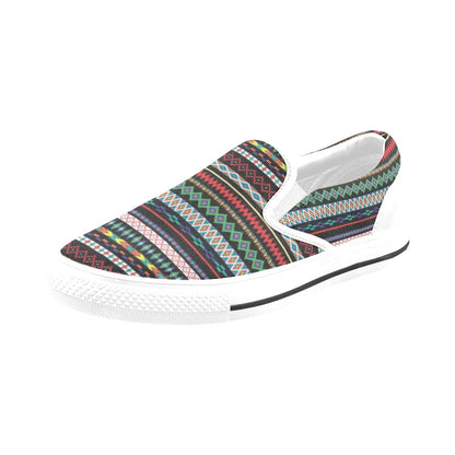 Southwest Pattern Print Design LKS302 White Slip Ons Canvas Women's Shoes