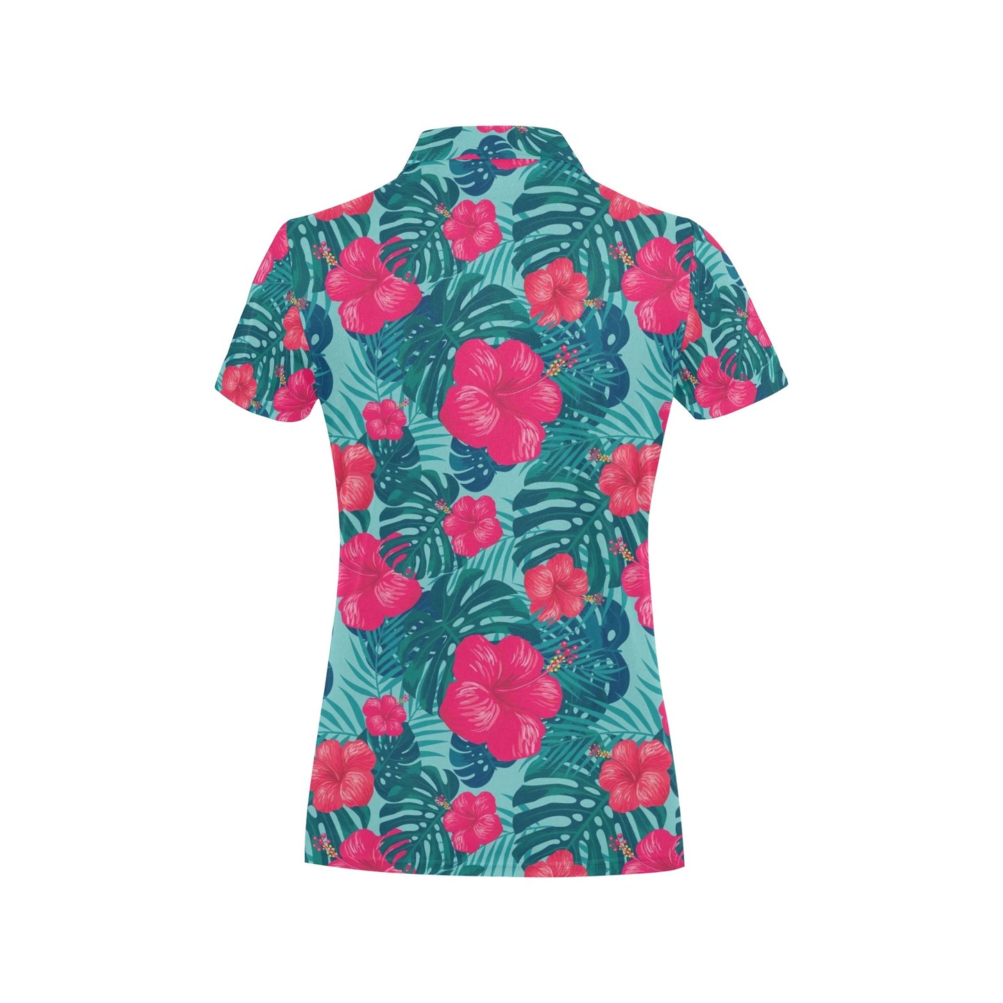 Red Hibiscus Pattern Print Design HB017 Women's Polo Shirt
