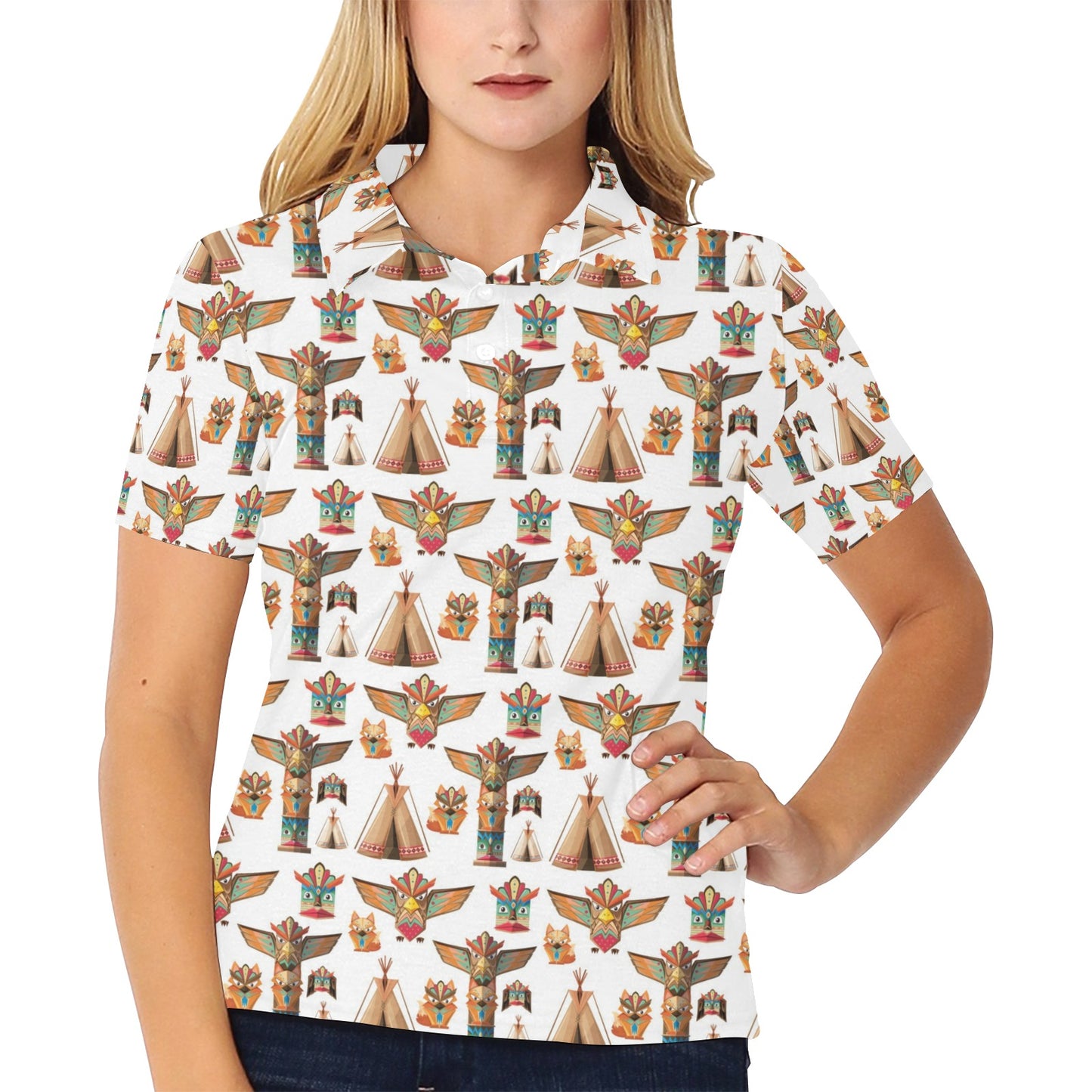 Totem Native Print Design LKS303 Women's Polo Shirt