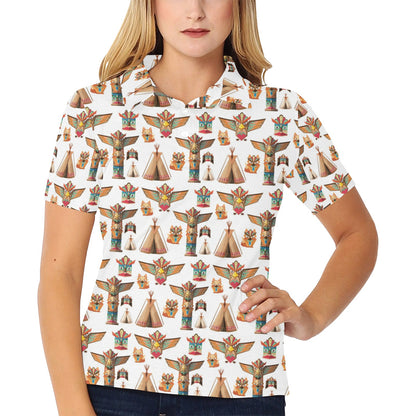 Totem Native Print Design LKS303 Women's Polo Shirt