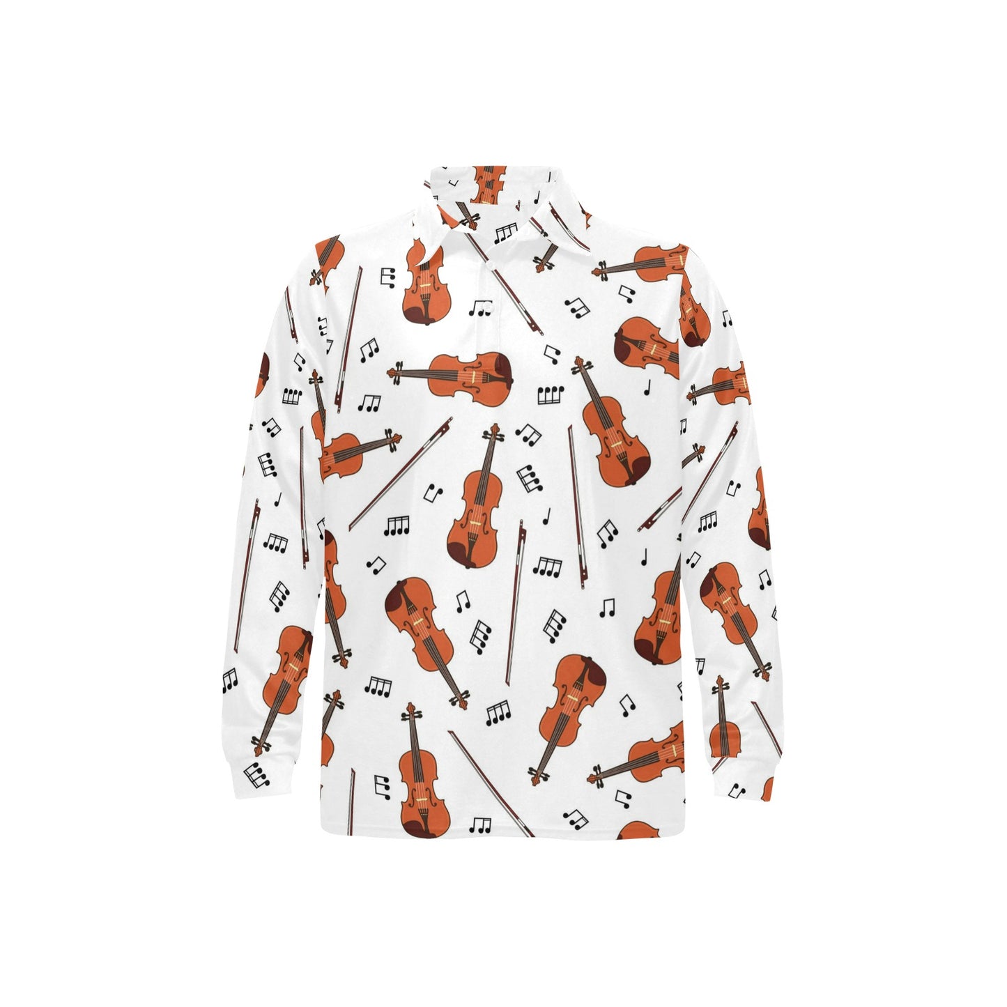 Violin Pattern Print Design 02 Long Sleeve Polo Shirt For Men's