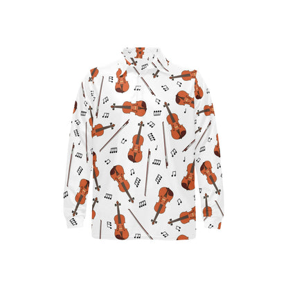 Violin Pattern Print Design 02 Long Sleeve Polo Shirt For Men's