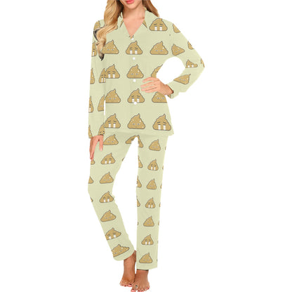 Poop Emoji Pattern Print Design A04 Women's Long Pajama Set