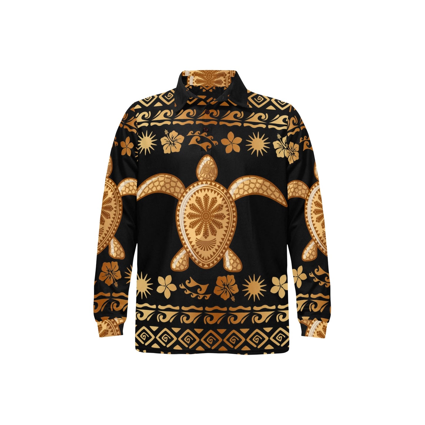 Tribal Sea turtle Polynesian Hawaiian Long Sleeve Polo Shirt For Men's