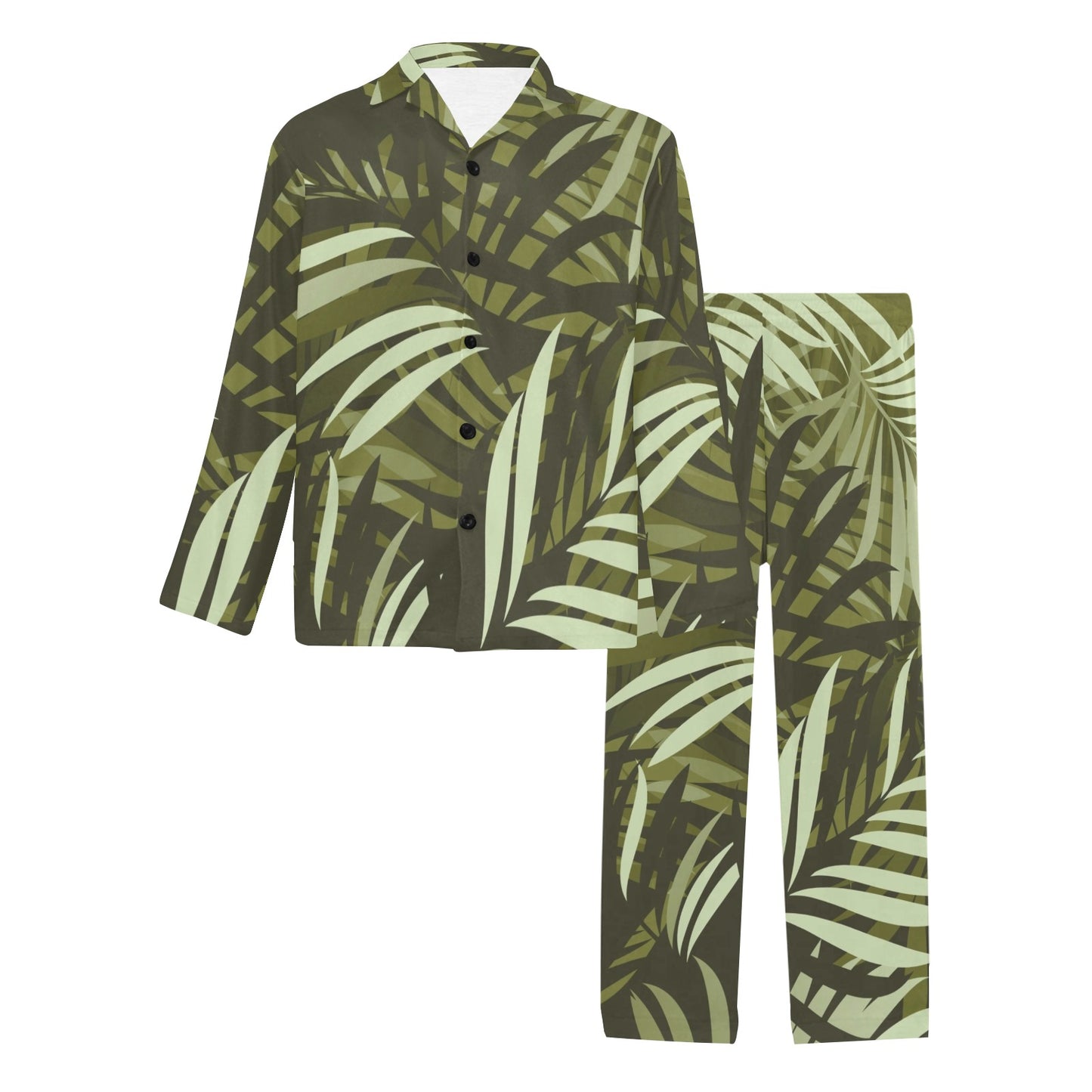 Palm Leaves Pattern Print Design PL05 Men's Long Pajama Set