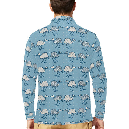 Emu Pattern Print Design 01 Long Sleeve Polo Shirt For Men's