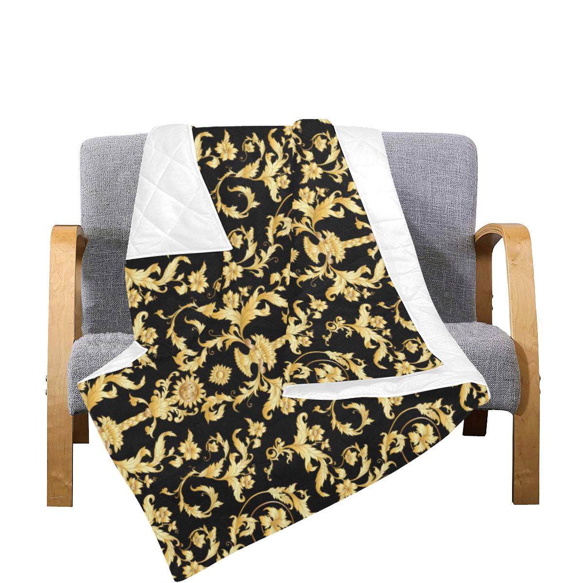 Baroque Golden Pattern Print Design 04 Premium Quilt