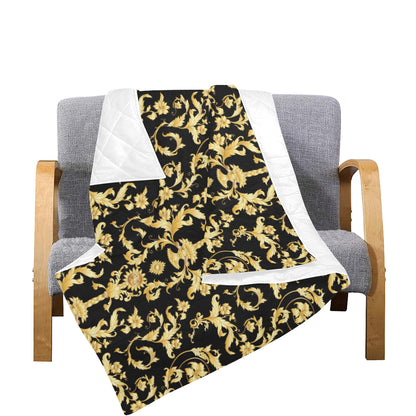 Baroque Golden Pattern Print Design 04 Premium Quilt