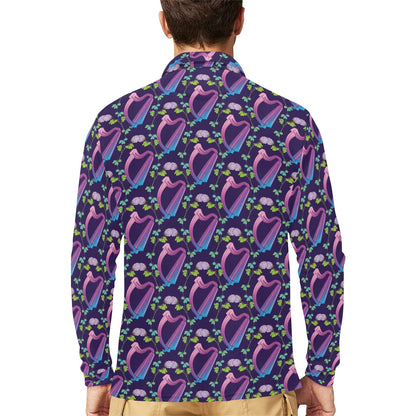 Harp Print Design LKS403 Long Sleeve Polo Shirt For Men's