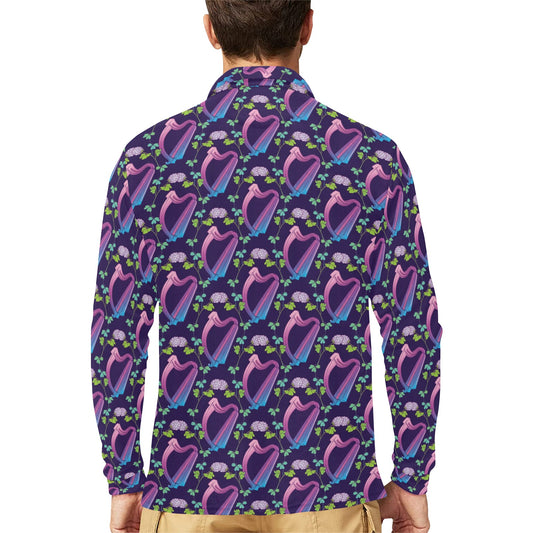 Harp Print Design LKS403 Long Sleeve Polo Shirt For Men's