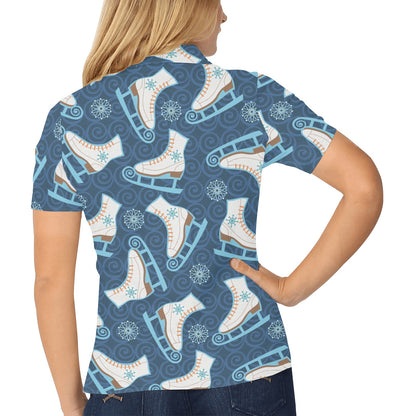 Ice Skate Pattern Print Design 01 Women's Polo Shirt