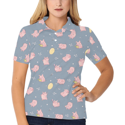 Pig Print Design LKS405 Women's Polo Shirt