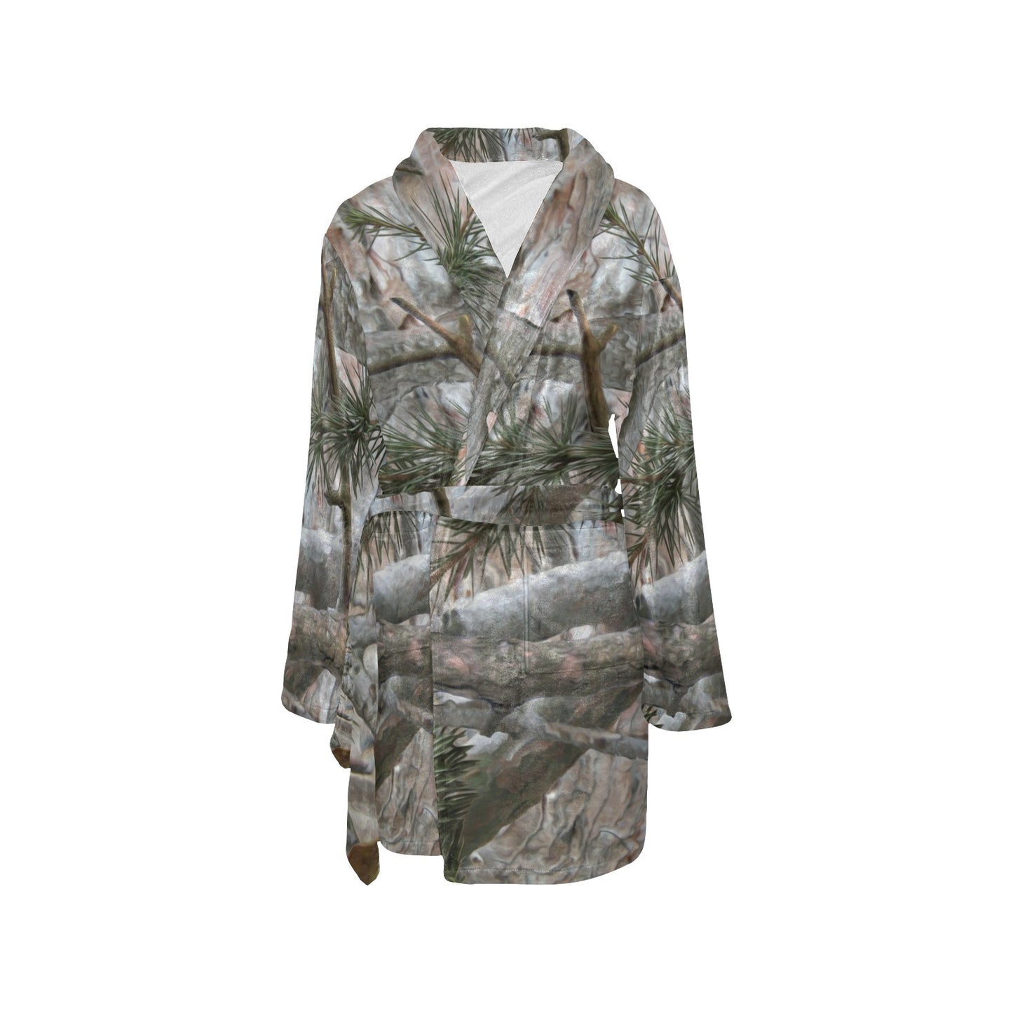 Camo Realistic Tree Forest Pattern Women's Fleece Robe