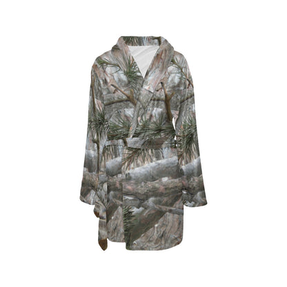 Camo Realistic Tree Forest Pattern Women's Fleece Robe
