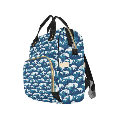 Ocean Wave Pattern Print Diaper Bag Backpack