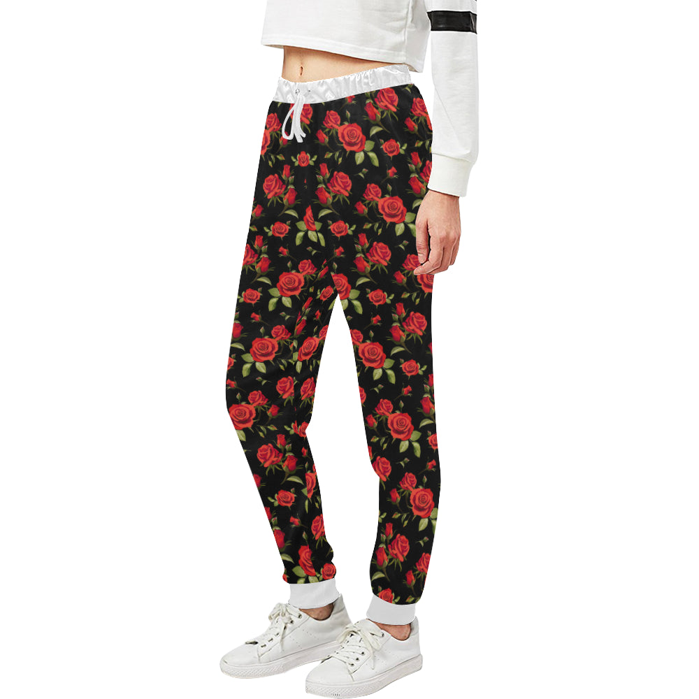 Red Rose Themed Print Unisex Sweatpants