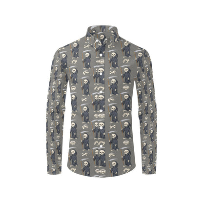 Skeleton Print Design LKS308 Men's Long Sleeve Dress Shirt