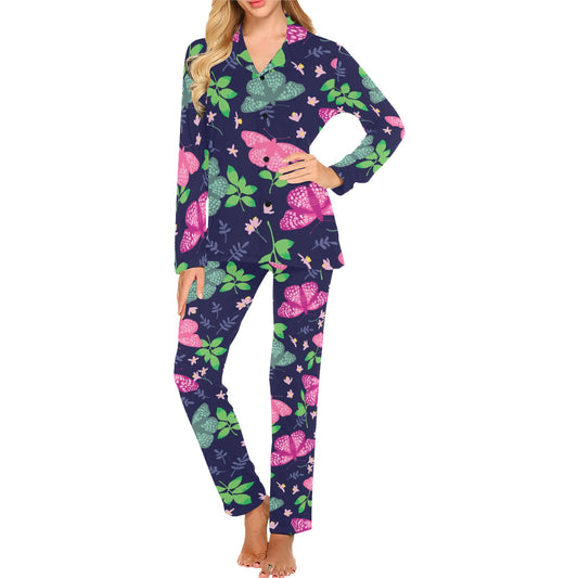 Monarch Butterfly Pattern Print Design 03 Women's Long Pajama Set