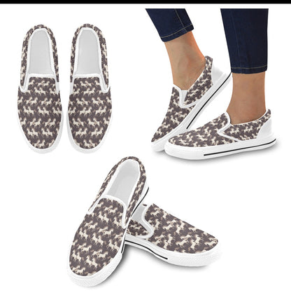 Horse Print Design LKS304 White Slip Ons Canvas Women's Shoes