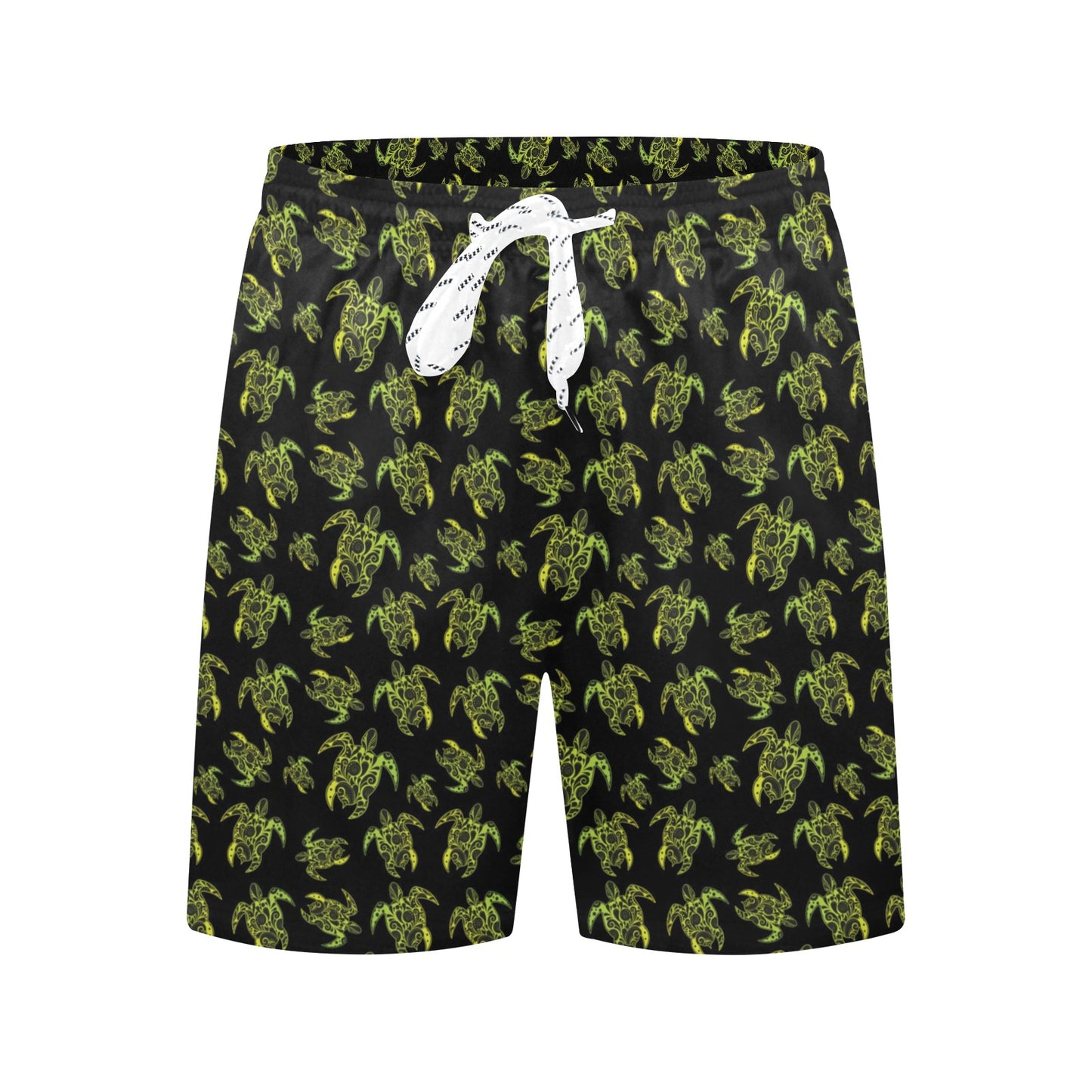 Green Tribal Turtle Polynesian Themed Men's Swim Trunks Beach Shorts