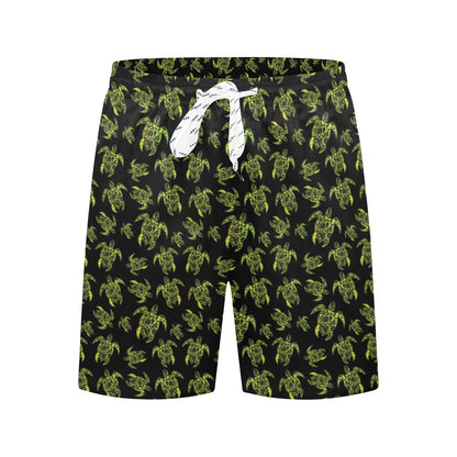 Green Tribal Turtle Polynesian Themed Men's Swim Trunks Beach Shorts