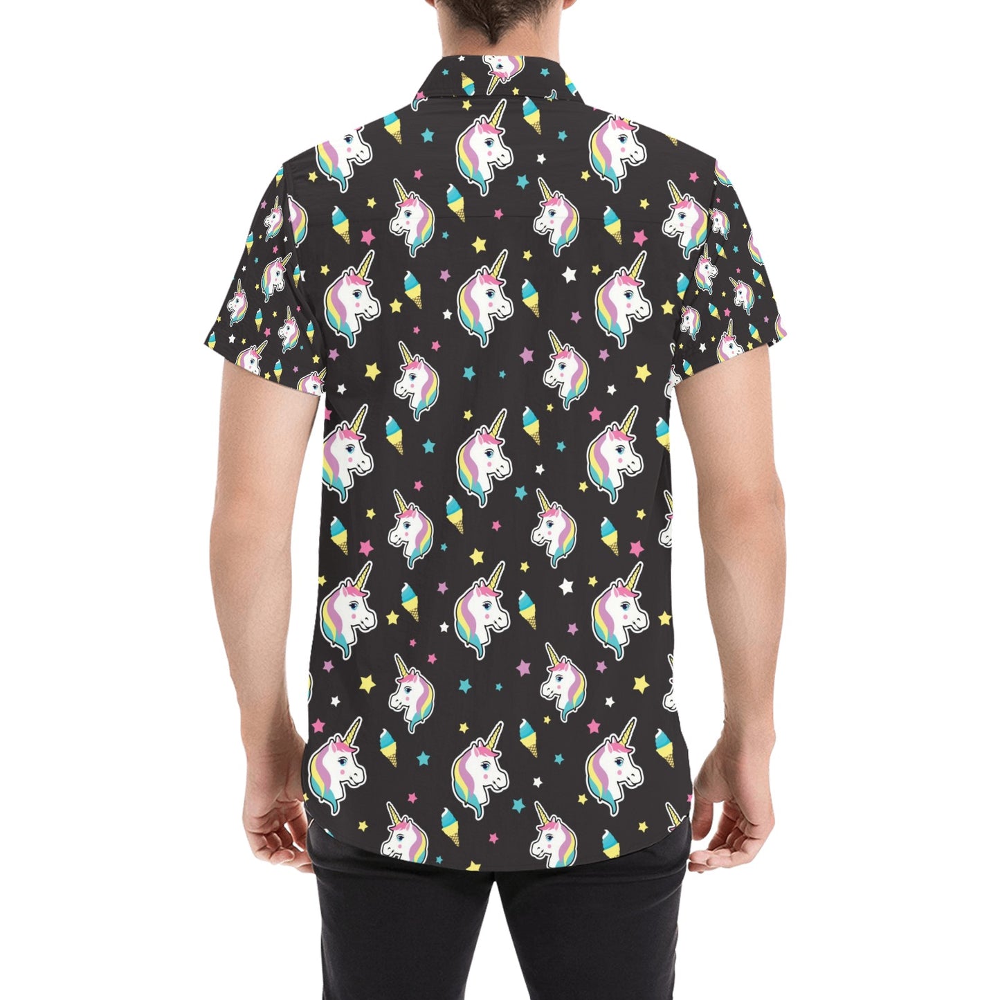 Unicorn Print Design LKS302 Men Short Sleeve Button Up Shirt