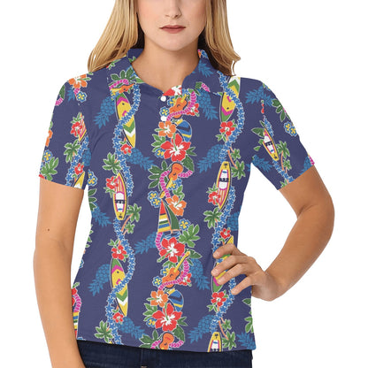 Hawaiian Themed Pattern Print Design H04 Women's Polo Shirt