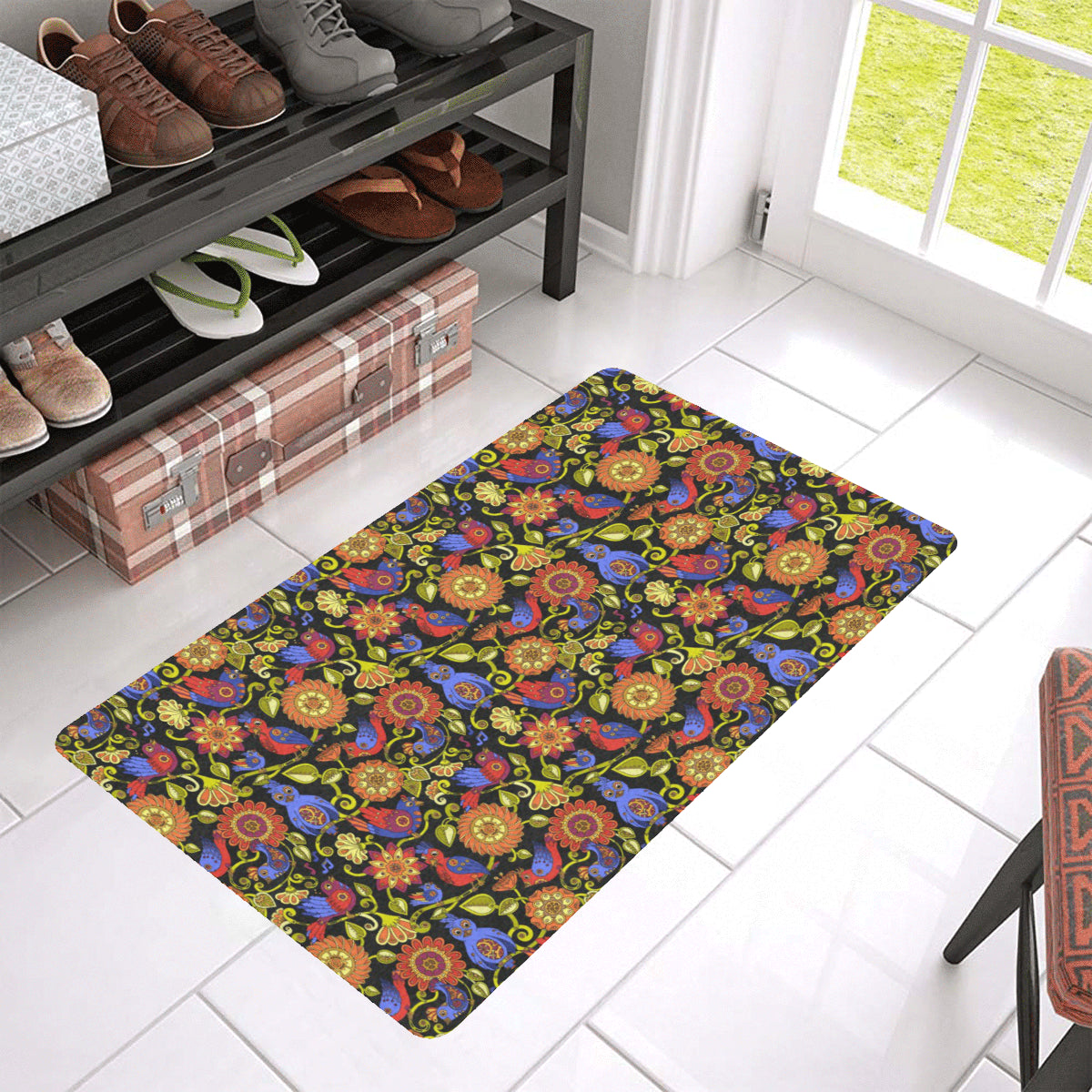 Steampunk Bird Design Themed Print Rubber Doormat
