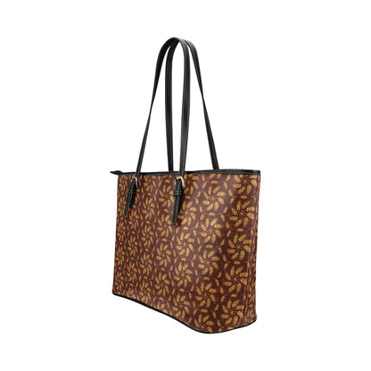 Agricultural Brown Wheat Print Pattern Leather Tote Bag