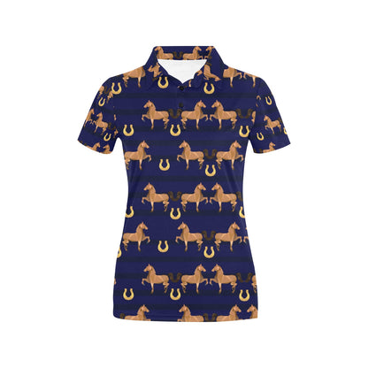 Horse Luxury Themed Pattern Print Women's Polo Shirt