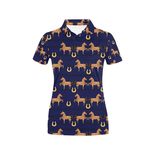 Horse Luxury Themed Pattern Print Women's Polo Shirt