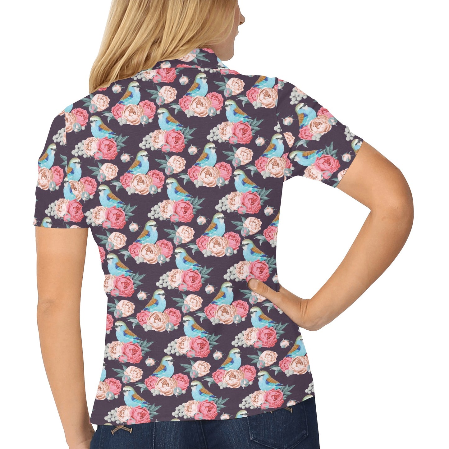 Bluebird Pattern Print Design 02 Women's Polo Shirt