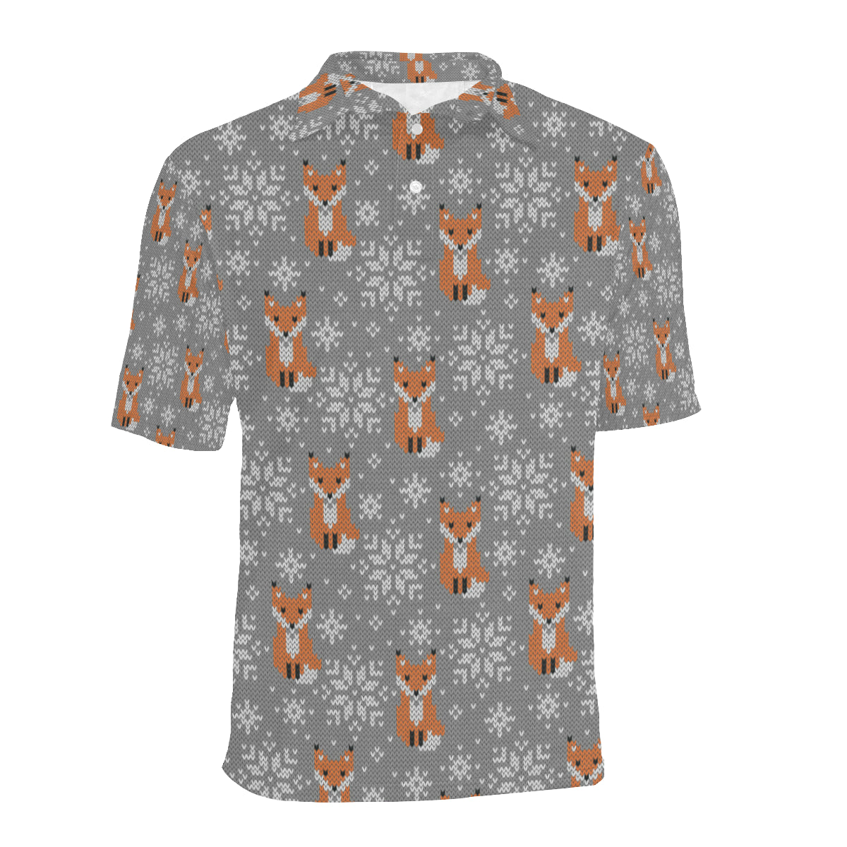 Knit Red Fox Pattern Print Design 02 Men Polo Shirt