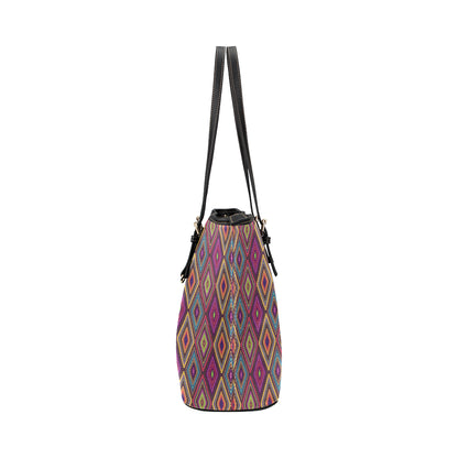 Southwestern Print Leather Tote Bag