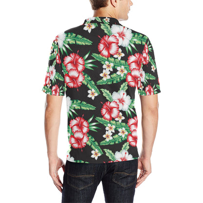 Hawaiian flower tropical leaves Men Polo Shirt