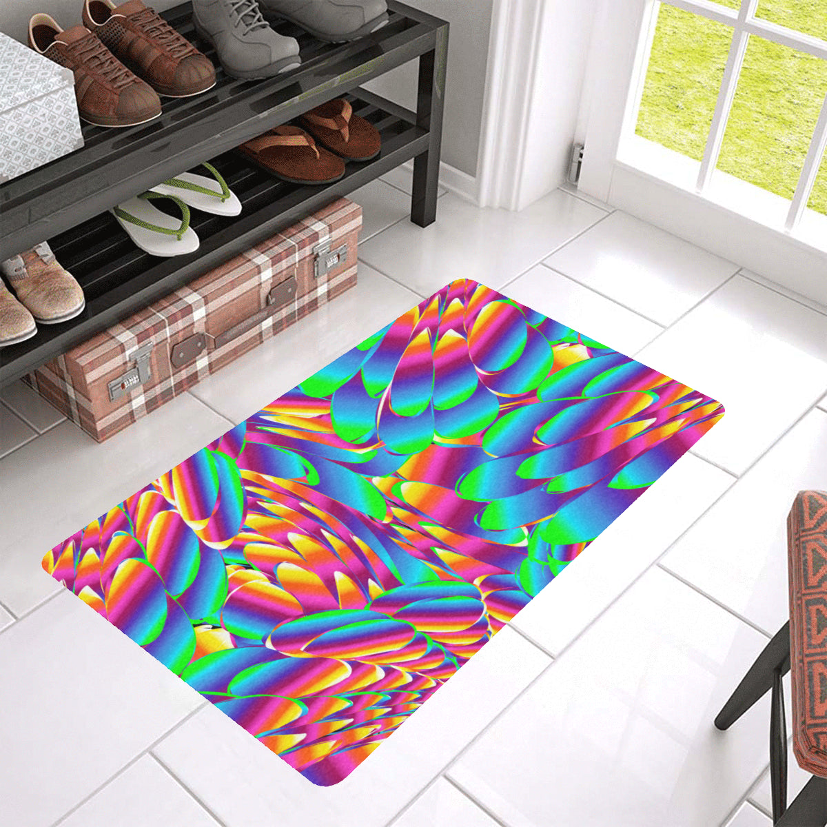 Psychedelic Trippy Pattern Rubber Doormat