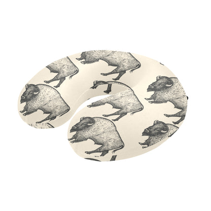 Bison Pattern Print Design 02 U-Shaped Travel Neck Pillow